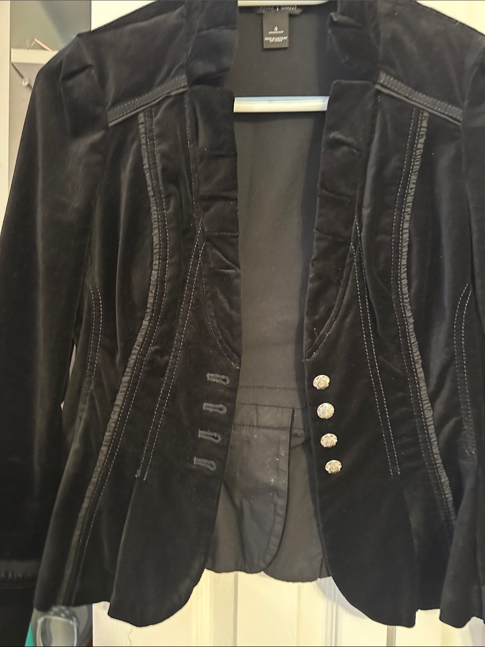 White House Black Market Black Velvet Blazer with Decorative Buttons